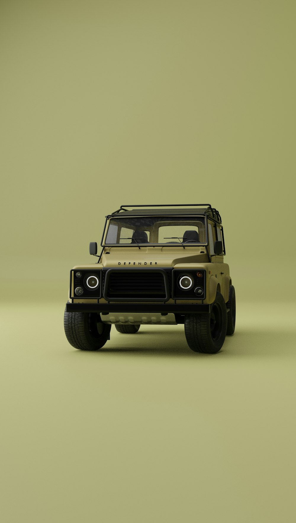 a brown and black jeep parked on top of a green field