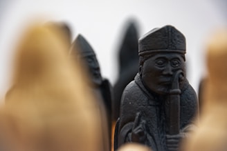 A close-up of a chess piece with the Washington Monument in the background.