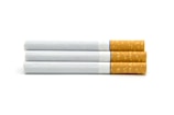 Three cigarettes aligned horizontally, each with a white paper body and a brown filter tip, displayed against a plain white background.