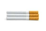 Three cigarettes aligned horizontally, each with a white paper body and a brown filter tip, displayed against a plain white background.
