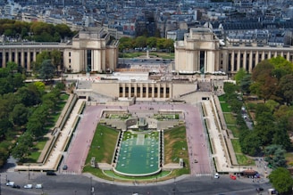 Aerial shot of a vibrant urban park filled with people.