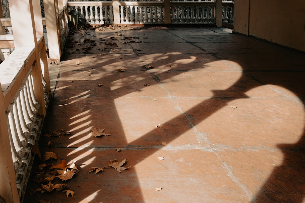 a shadow of a person standing on a porch