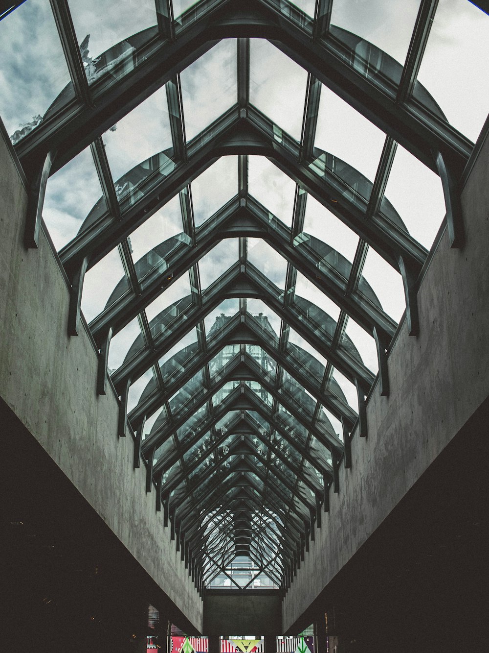 a view of a very long building with a skylight
