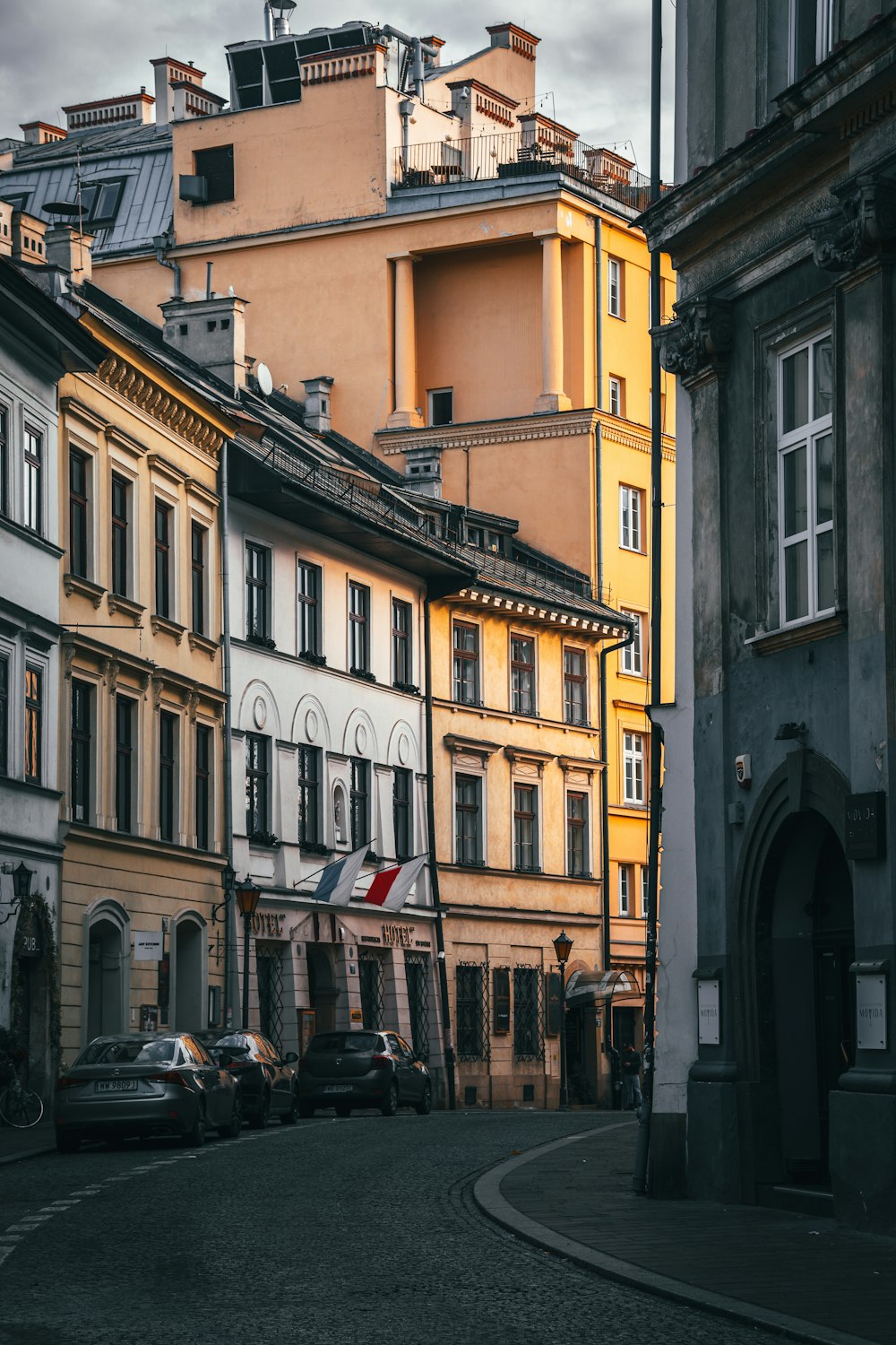 a row of buildings on a city street