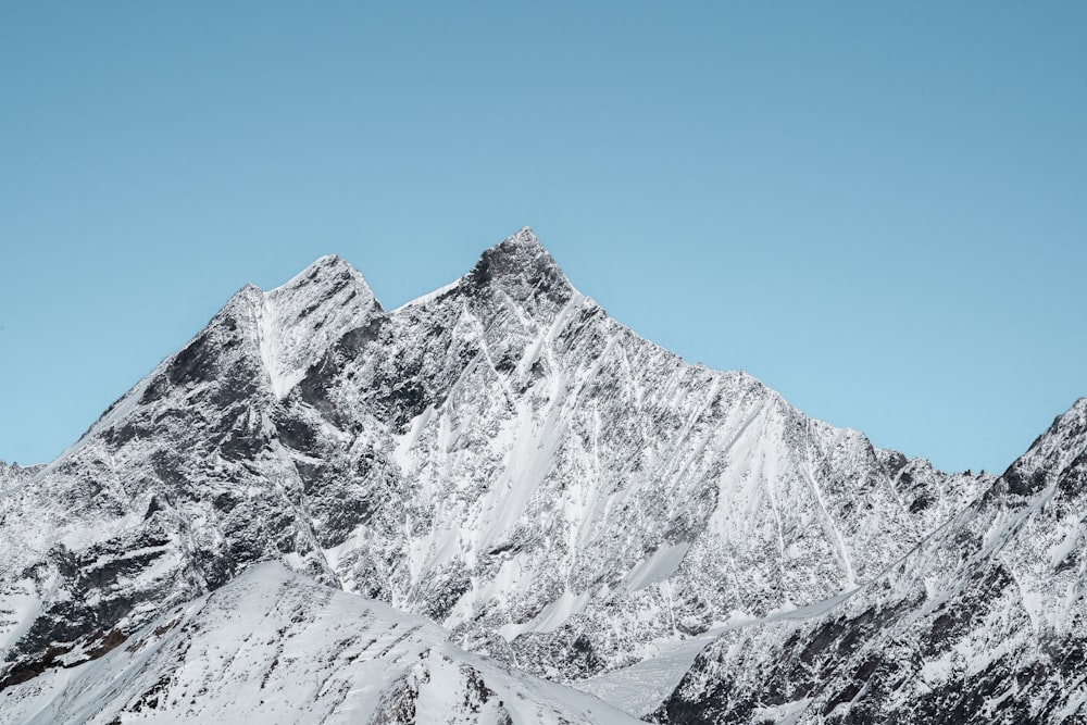 a snow covered mountain with a blue sky in the background