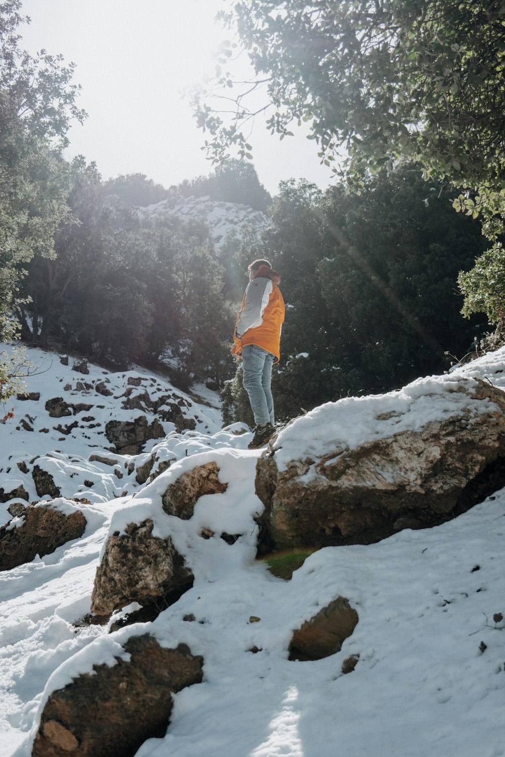 a man standing on top of a snow covered slope