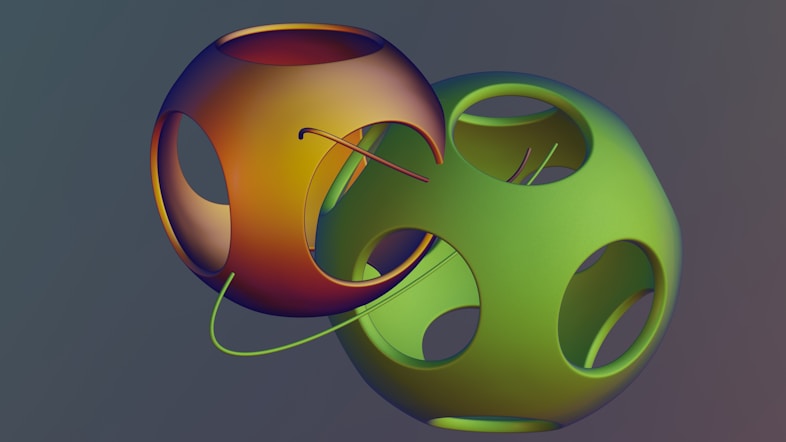 a 3d image of a green and orange object