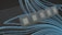 A series of computer microchips are aligned in a diagonal pattern against a black background filled with binary code and blue curved lines. The microchips feature intricate circuitry details.