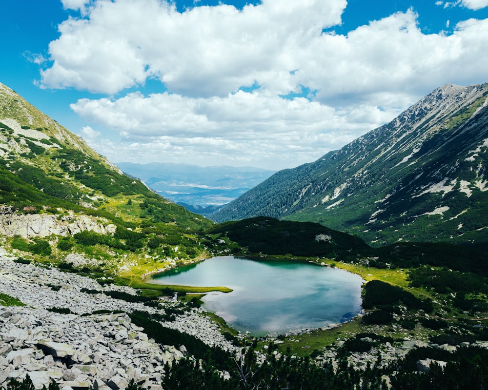 a small lake in the middle of a mountain range