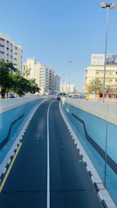 Freshly painted white road lines on a busy Durban street under a clear blue sky.