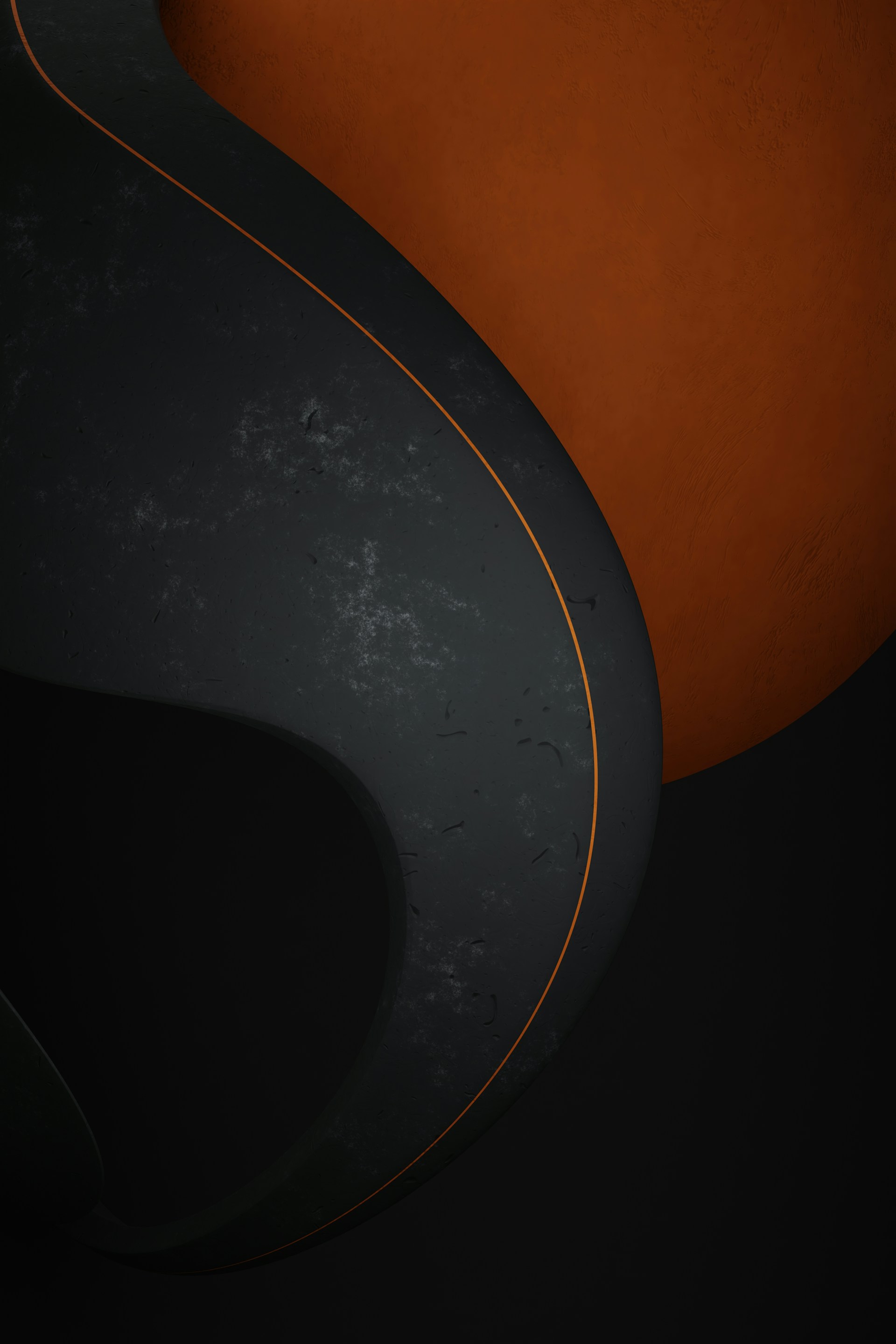 a black and orange abstract background with a curve
