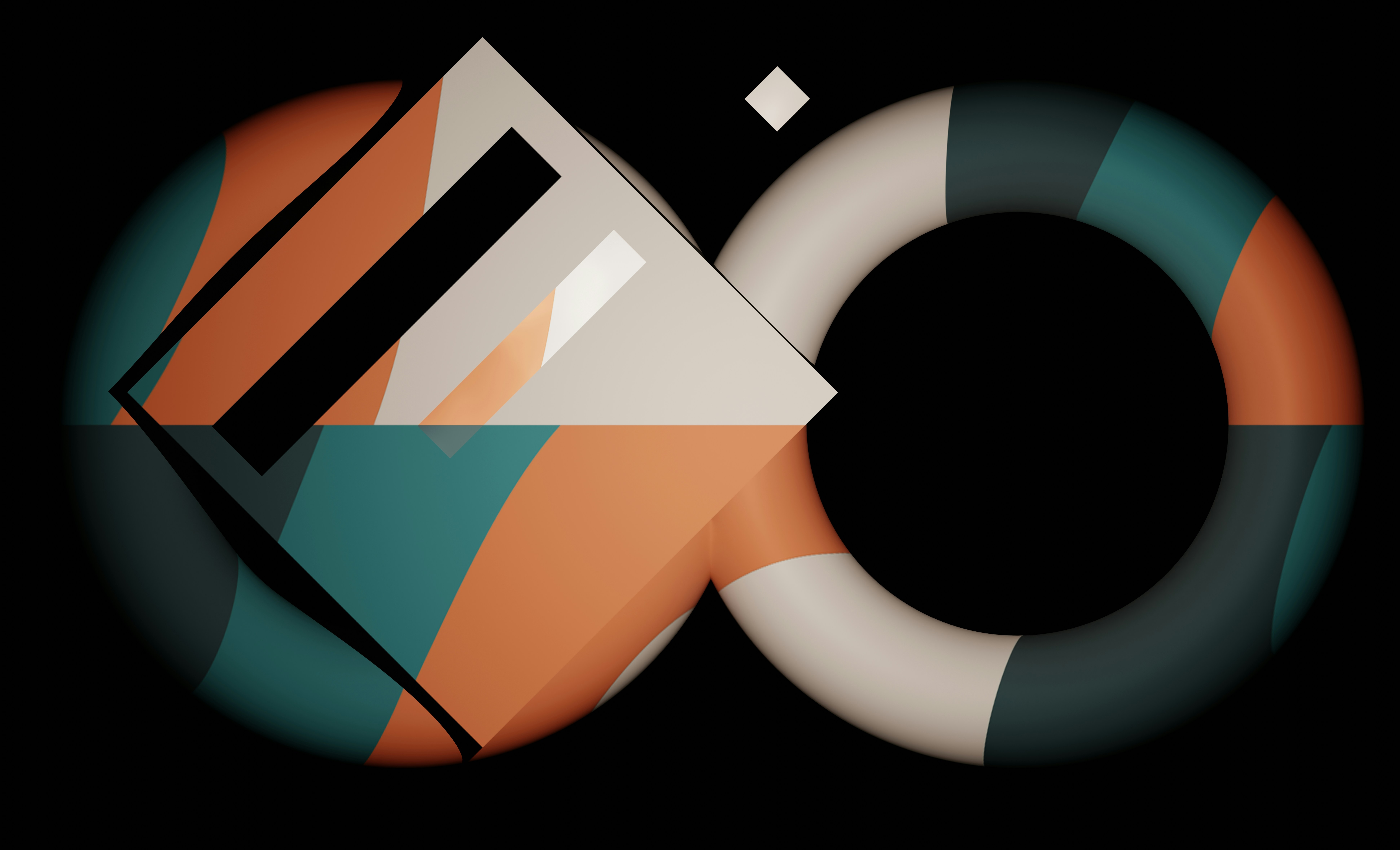 un fond noir avec un cercle orange et bleu