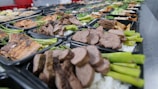 a buffet table filled with different types of food