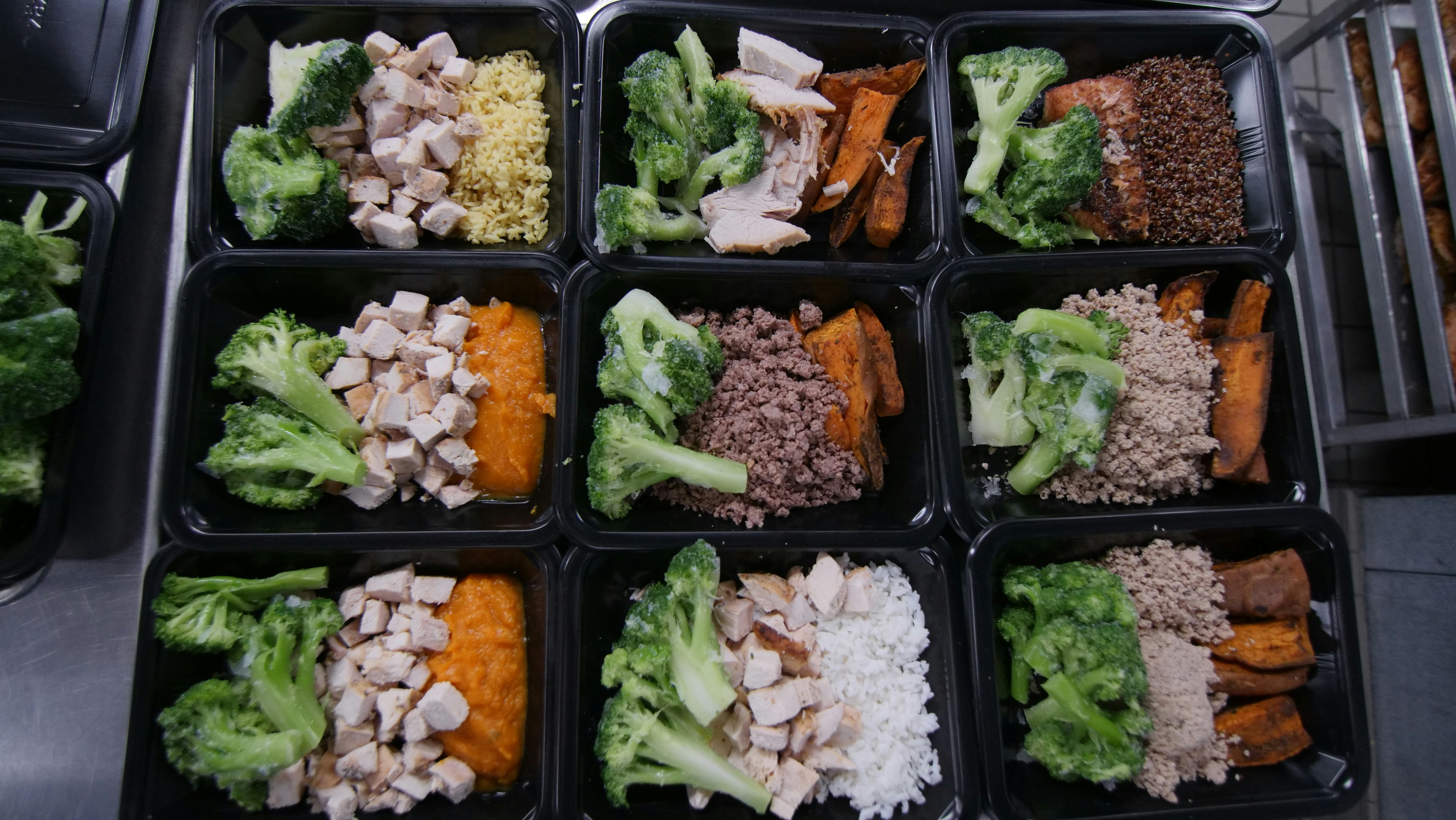 Healthy meal prep containers with lean protein, vegetables, and complex carbohydrates