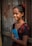 Portrait of a joyful young woman holding books, standing in front of a school in Sierra Leone.