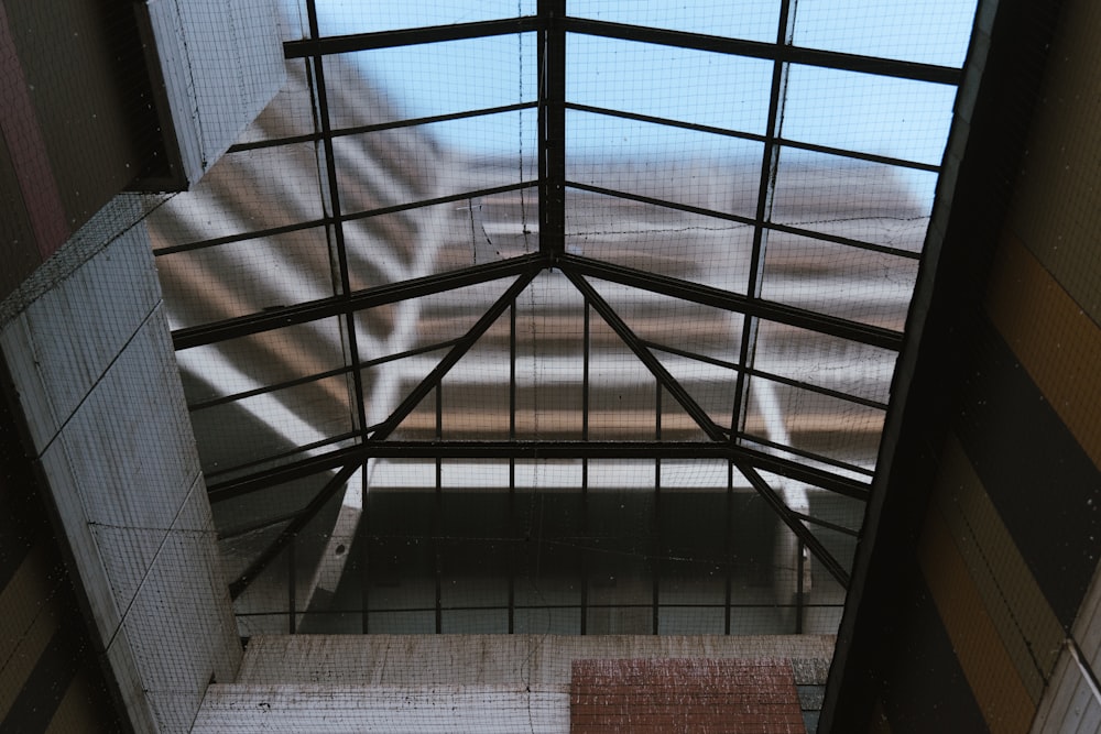 an overhead view of a building with a tiled floor