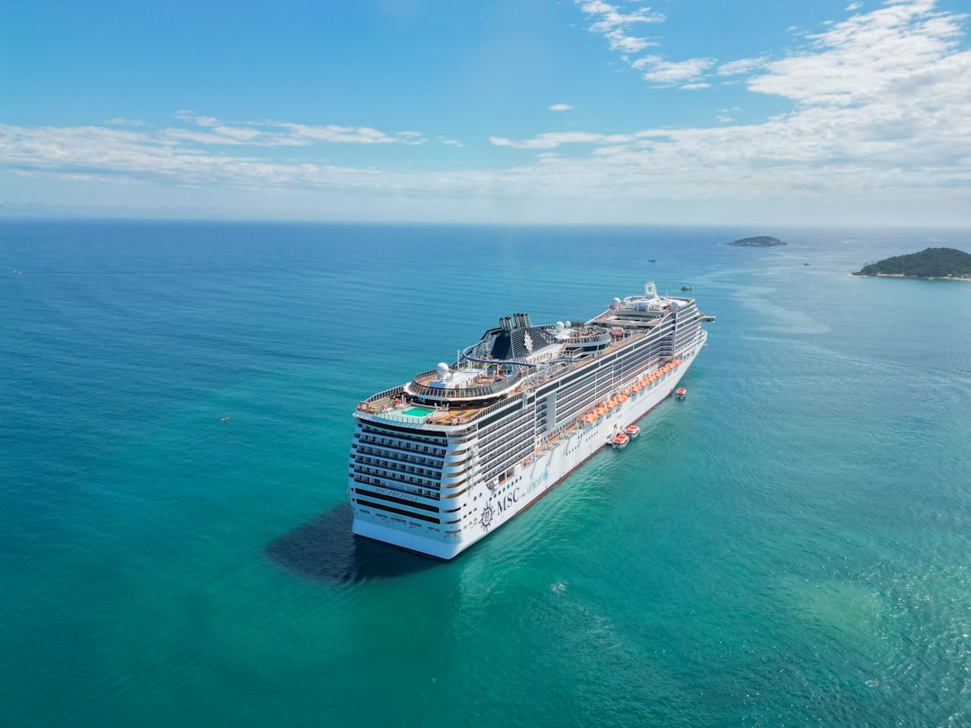 a large cruise ship in the middle of the ocean,