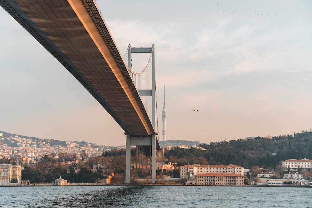 a view of a bridge over a body of water