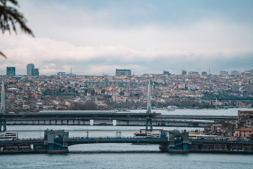 Blick auf eine Stadt und eine Brücke über ein Gewässer