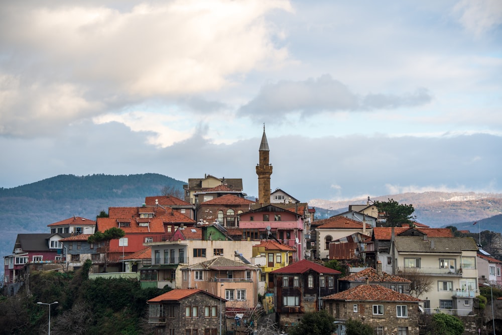 a city with a clock tower on top of it