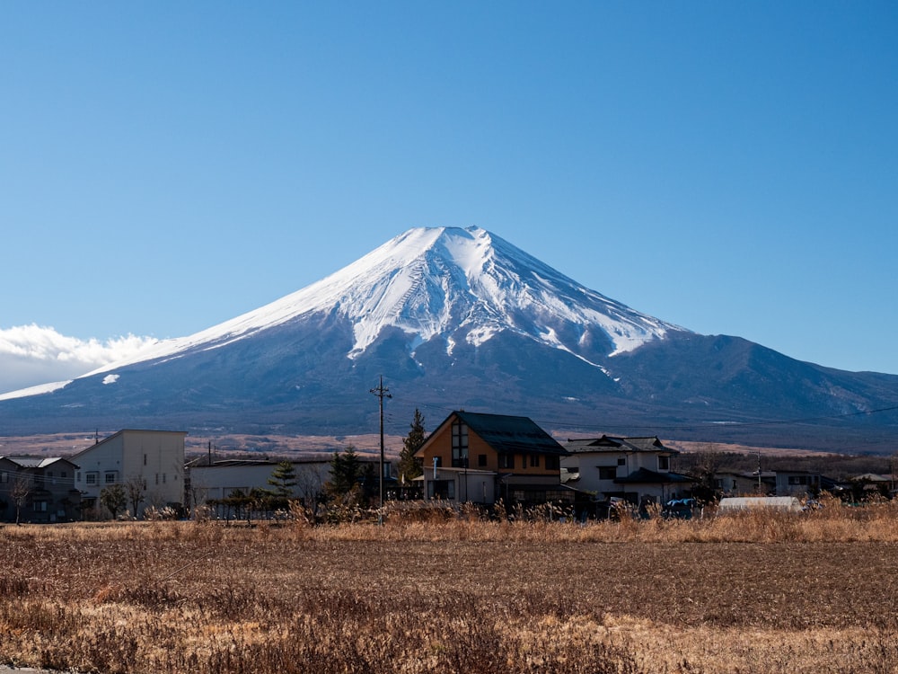 a large snow covered mountain in the distance