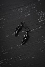 Minimalist black and white image of a pair of stylish earrings