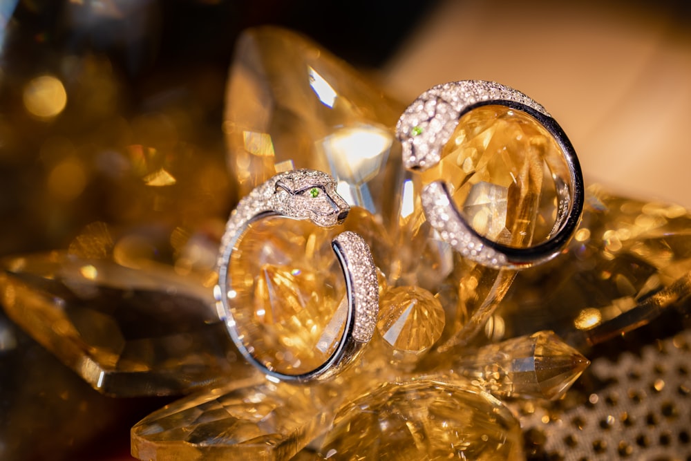 a couple of rings sitting on top of a table