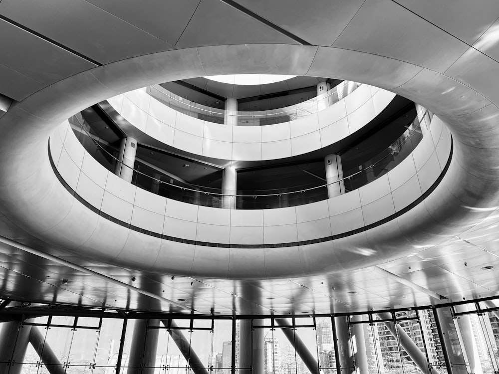 a building with a circular window and a circular ceiling