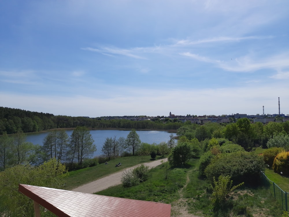 a view of a body of water from a hill