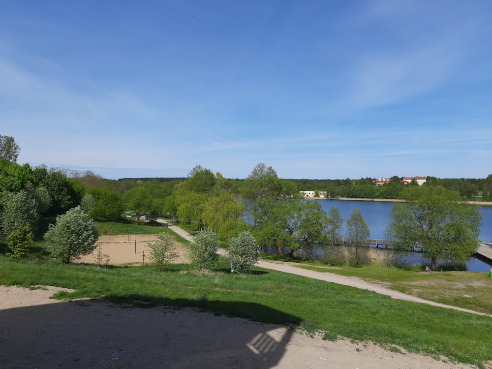 a view of a lake from a hill