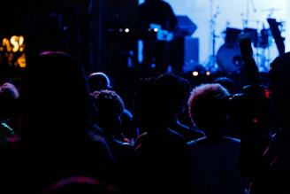A moody, atmospheric shot of stevaan performing live, surrounded by colorful lights and an engaged crowd.