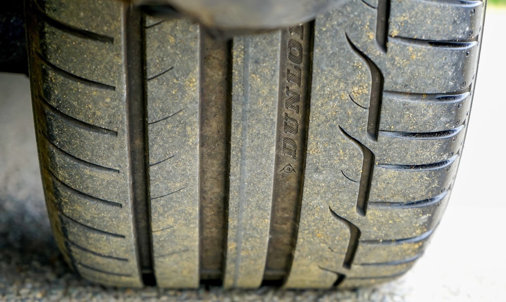 a close up of a tire on a car