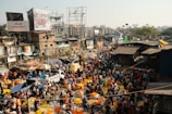 A colorful market scene bustling with activity and energy.
