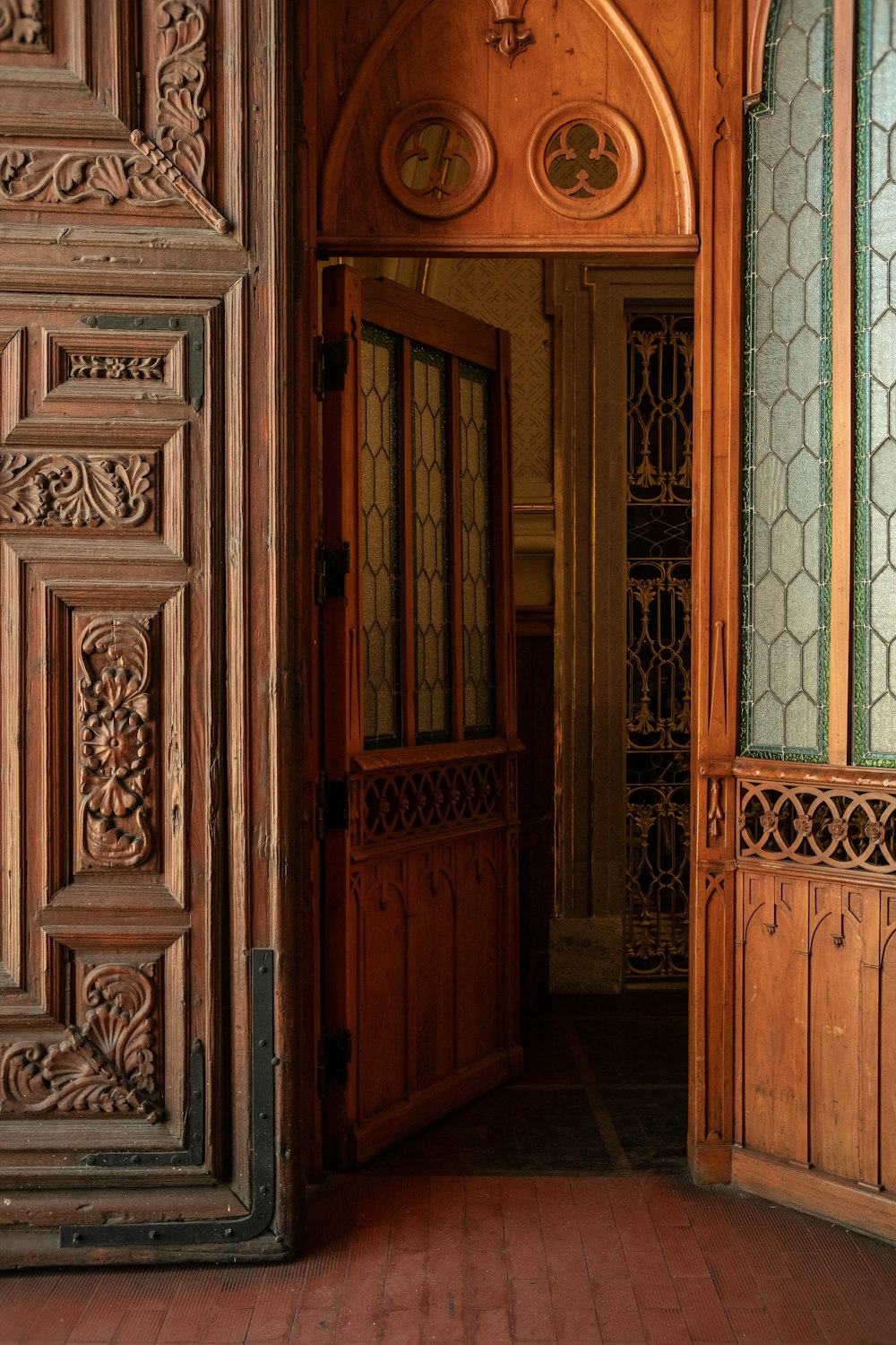 a doorway with a clock on the side of it