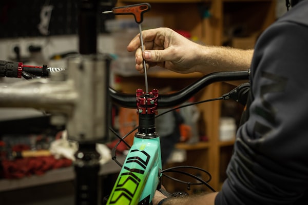 Close-up of a bicycle repair in progress