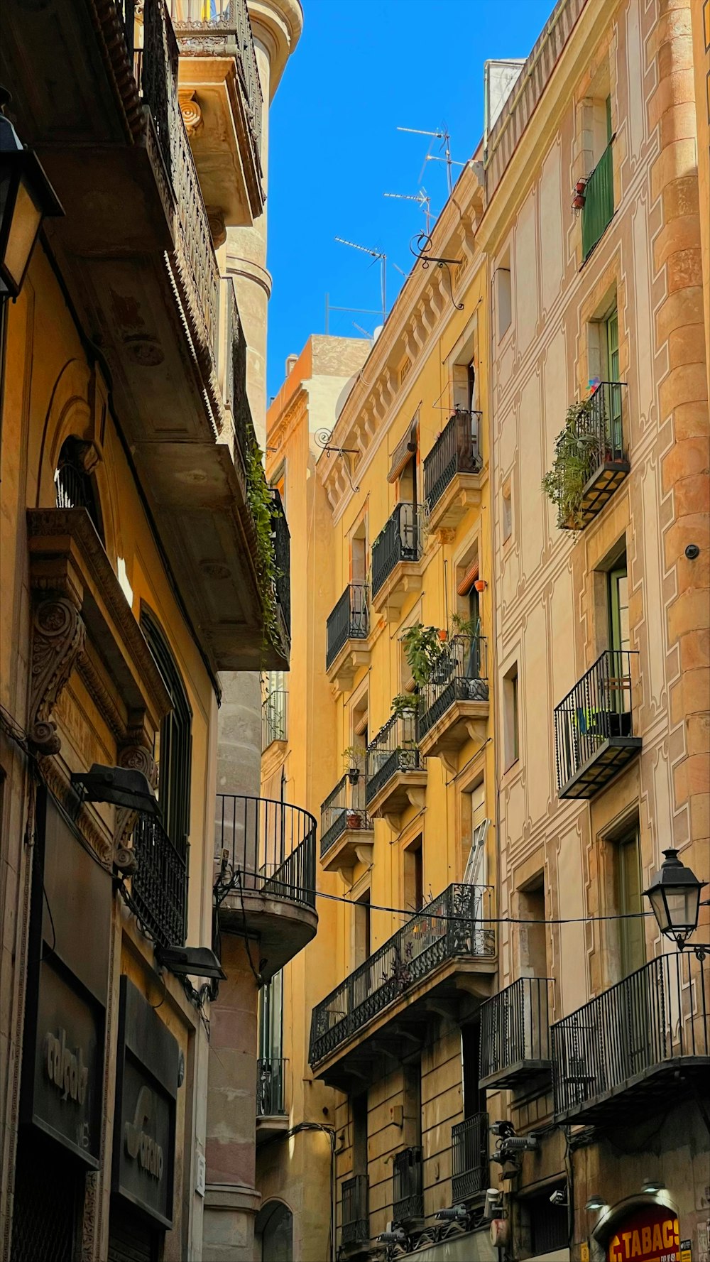 Una calle de la ciudad llena de muchos edificios altos