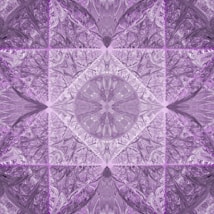 A symmetrical and intricate design with fractal patterns in shades of purple. The central motif resembles a mandala with radial symmetry and detailed textures, creating a sense of depth and complexity.
