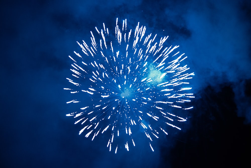 a blue firework in the night sky