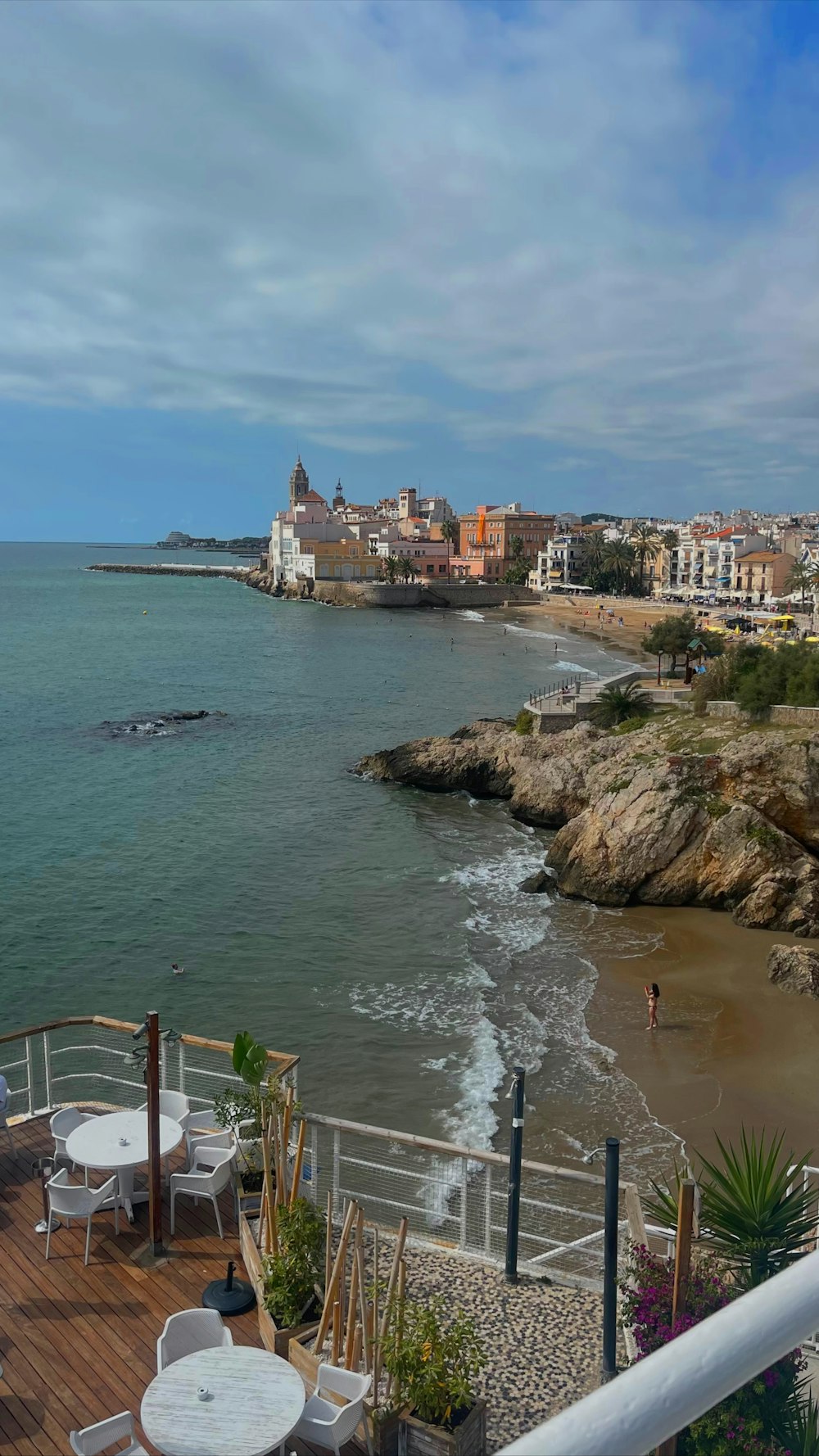 a view of a beach from a balcony