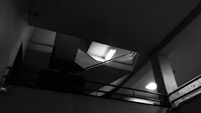 Sophisticated black and white photo of a boutique interior with minimalist design elements.