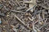 A close-up view of a mixture of dry wood chips and twigs. The components are various shades of brown and beige, showing a rough texture with small fragments and splinters.
