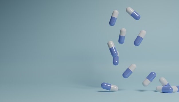 a group of pills falling into the air