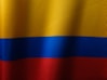 a close up of a red, yellow and blue flag
