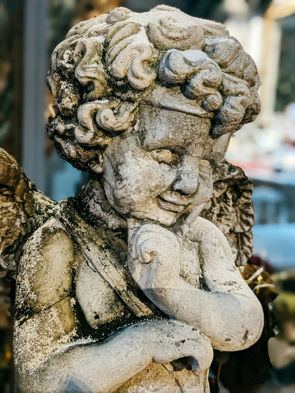 a close up of a statue of an angel
