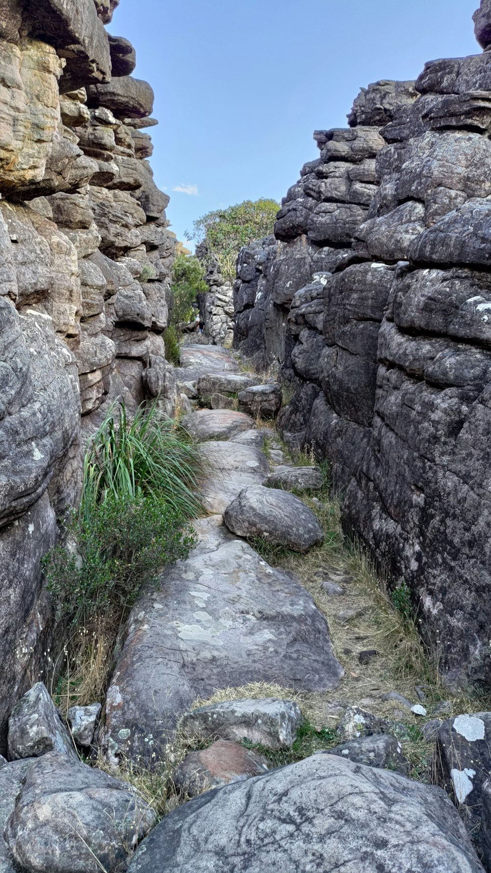 a stone path between two large rocks