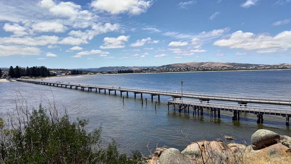 a long bridge over a large body of water