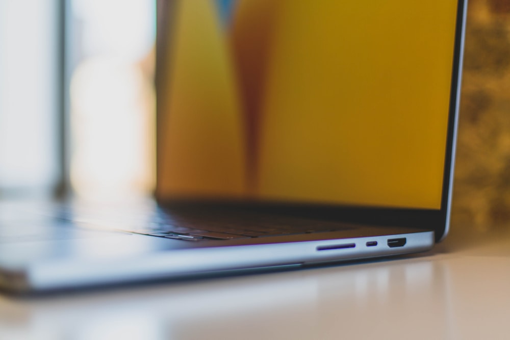 a close up of a laptop on a table