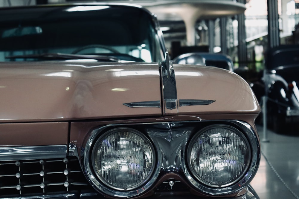 a close up of a car headlight on a car