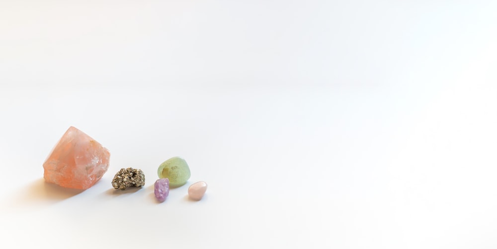 a group of rocks sitting on top of a white table