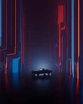 Stylized synthwave artwork featuring a retro car and neon skyline.